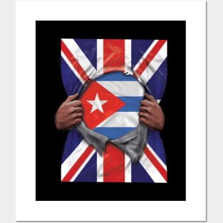 Cuba Flag Great Britain Flag Ripped - Gift for Cuban From Cuba Posters and Art